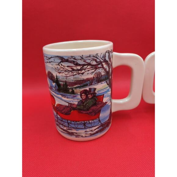 Victorian Christmas Mugs – Vintage Holiday Stoneware Set - Picture 3 of 15